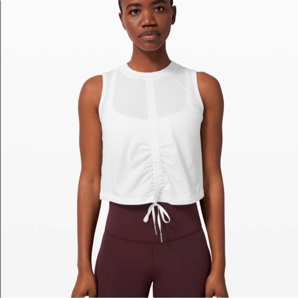 Lululemon Athletica White Ruched Tie Front Tank Top